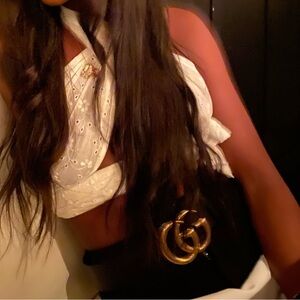 Gucci Black Leather Belt with Gold Double G Buckle